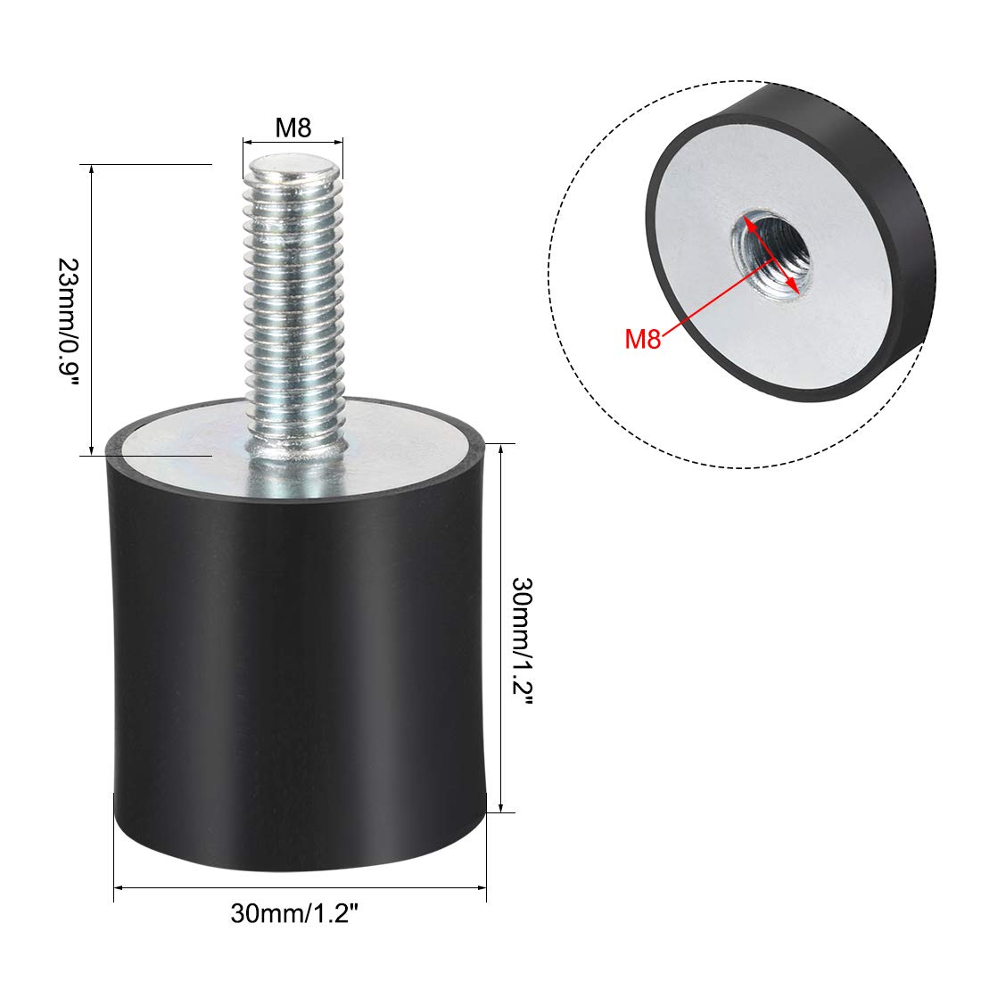 Isolateurs Anti-vibration M8 Mâle/femelle - 30x40 Mm, Noir, Marque Uxcell - Neuf