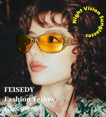 FEISEDY Polarized Night Vision Glasses for Women Yellow Lens Anti Glare Safety Driving UV Protection B01033