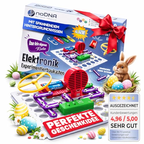 noDNA Elektronik Baukasten Kinder Elektro Experimentierkasten ab 8 Jahre - 300 Experimente für Kinder ab 8, Elektrobaukasten Elektronik Bausatz + Lernquiz & bebildeter Anleitung Ostergeschenke Kind