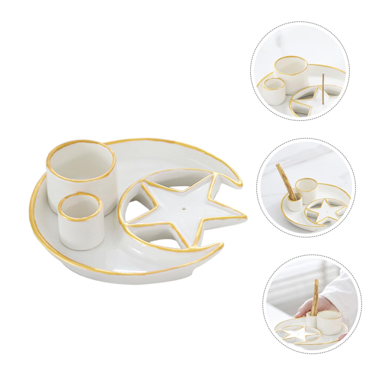 Garneck Porta Incienso Diseño de Hierbas Aromáticas de Cerámica Blanco Quemador Decorativo y Bandeja Multiusos Adecuado para Decoración de Escritorio Hogar