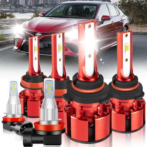 LTZXAP For Toyota Camry 2007 2008 2009 2010 2011 2012 2013 2014 Light Bulbs, 800% Brightness Hi and Lo Beam+Fog Light Bulbs, Superfocused Beam Mode, 6500K White, 36000LM Super Bright, 1:1 Size, 6PCS