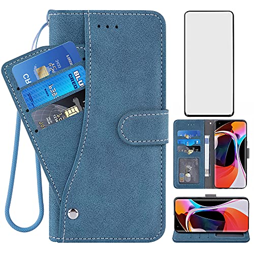 Asuwish Compatible with Xiaomi Mi 10/Mi10 Pro Wallet Case and Tempered Glass Screen Protector Flip Cover Credit Card Holder Stand Cell Accessories Phone Cases for Xiami Xiomis Xiome Mi10Pro Men Blue