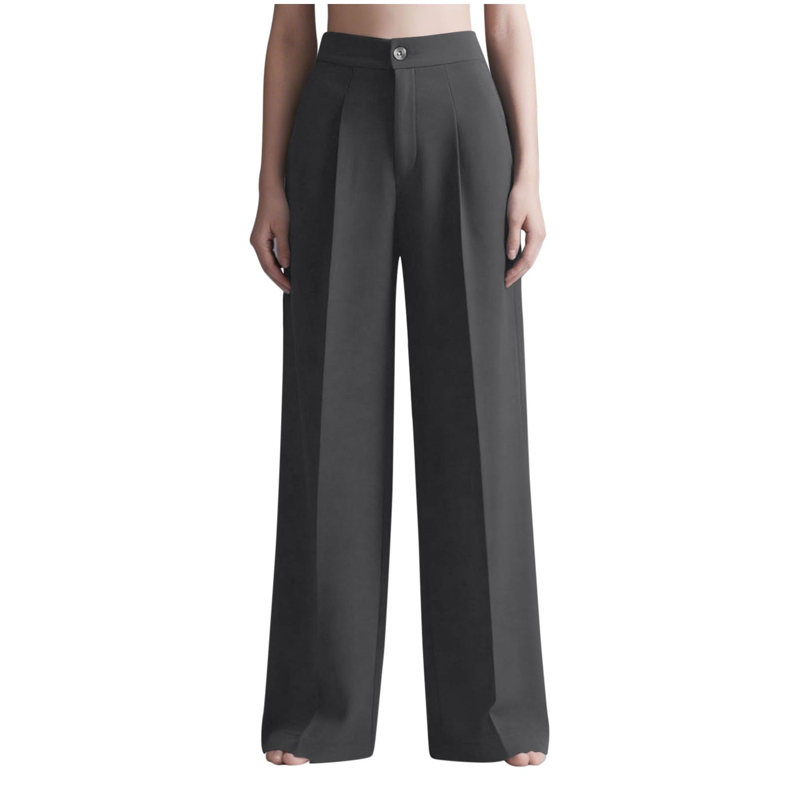 Women Dressy Pants High Waist Wide Leg Button Pleated Business Casual Trousers Office Work Solid Color Palazzo Pant