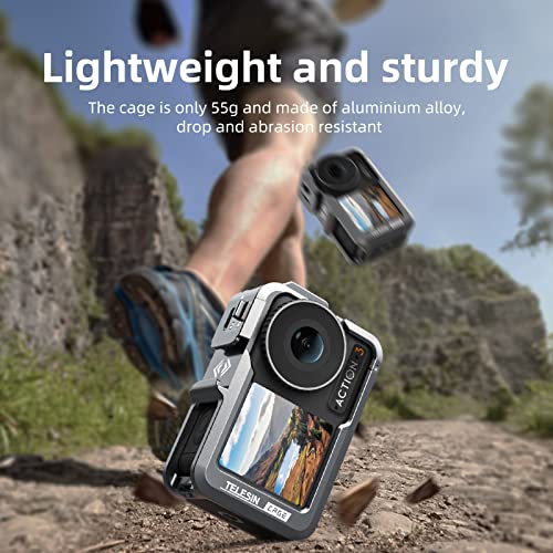 Image of TELESIN Aluminum Case Metal Cage for DJI Action 3 /4 Camera Accessories, Protective Frame Housing Fits with ND CPL Lens Filter, Skeleton Sleeve with 1 /4 Cold Shoe for Microphone & Video Light