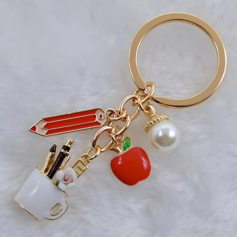 Colorful Red Apple Pearl Charm Rope Pencil Purse Charming Keyring Teacher Appreciation Accessories image 5