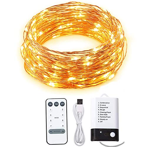 Preisvergleich Produktbild Lichterketten 100 LED 10m Warmweiß Innen Weihnachtsbeleuchtung Festliche Hochzeit Schlafzimmer Neuheit Dekorationen Baum Lichterketten Stromkabel Kupferkabel + USB-Kabel