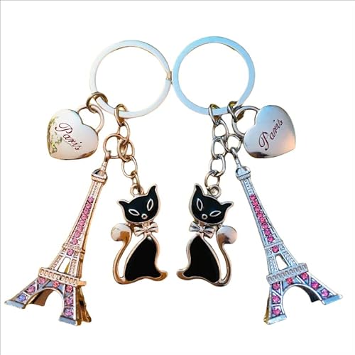 Home decoration Juego de 2 llaveros de París Torre Eiffel con gato – 3760317574393