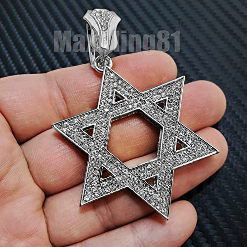 Iced Silver Plated Simulated Diamond Large Star of David Charm Pendant & 10mm 18" 20" 24" 30" Cuban Chain Hip Hop Rapper Style Jewelry Fashion Necklace Gift, halloween4