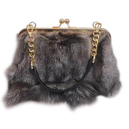 Image of Luxurious Fashion Natural Fox Fur with Hair Handbag for Women and Ladies