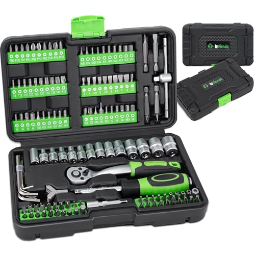 Maletín de herramientas completo profesional de 130pcs | Tamaño pequeño ideal coche | Con juego de llaves de vasos, puntas de destornillador y Carraca | Cromo Vanadio