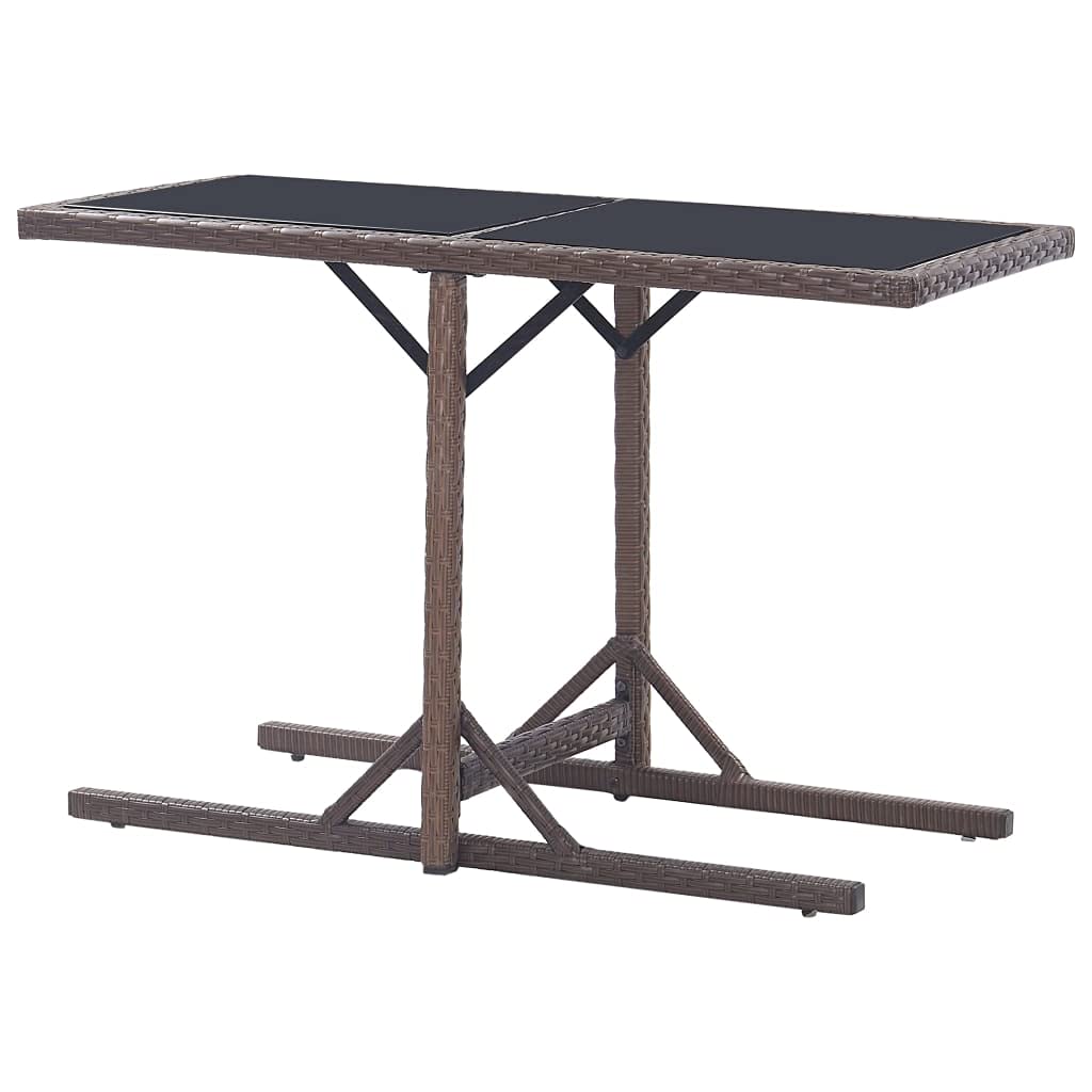 Stół ogrodowy, brązowy, 110 x 53 x 72 cm, szkło i rattan PE | Stalowy stelaż, wodoodporny, łatwy w pielęgnacji, łatwy montaż, na taras i werandę