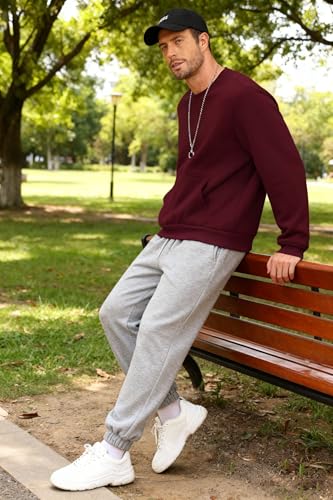 ZITY Mens Crewneck Sweatshirt Heavy Warm Fleece Sherpa Lined Pullover Shirts Athletic Thermal Long Sleeve Sweatshirts Wine red - image 3