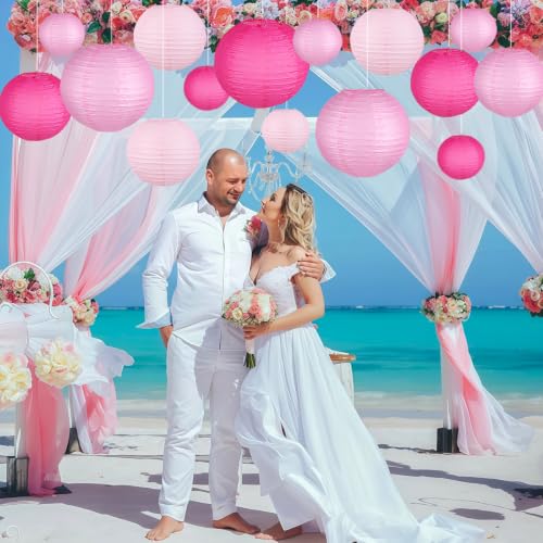 Image of 15-Pack Pink Paper Lanterns, Hanging Party Decorations