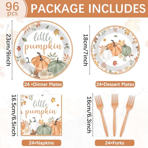 Image of 96Pcs Fall Little Pumpkin Baby Shower Party Decoration Set Autumn Lil Pumpkin Plates and Napkins Tableware Set Party Decorations for Baby Shower Fall Thanksgiving Birthday Parties Favors for 24 Guests