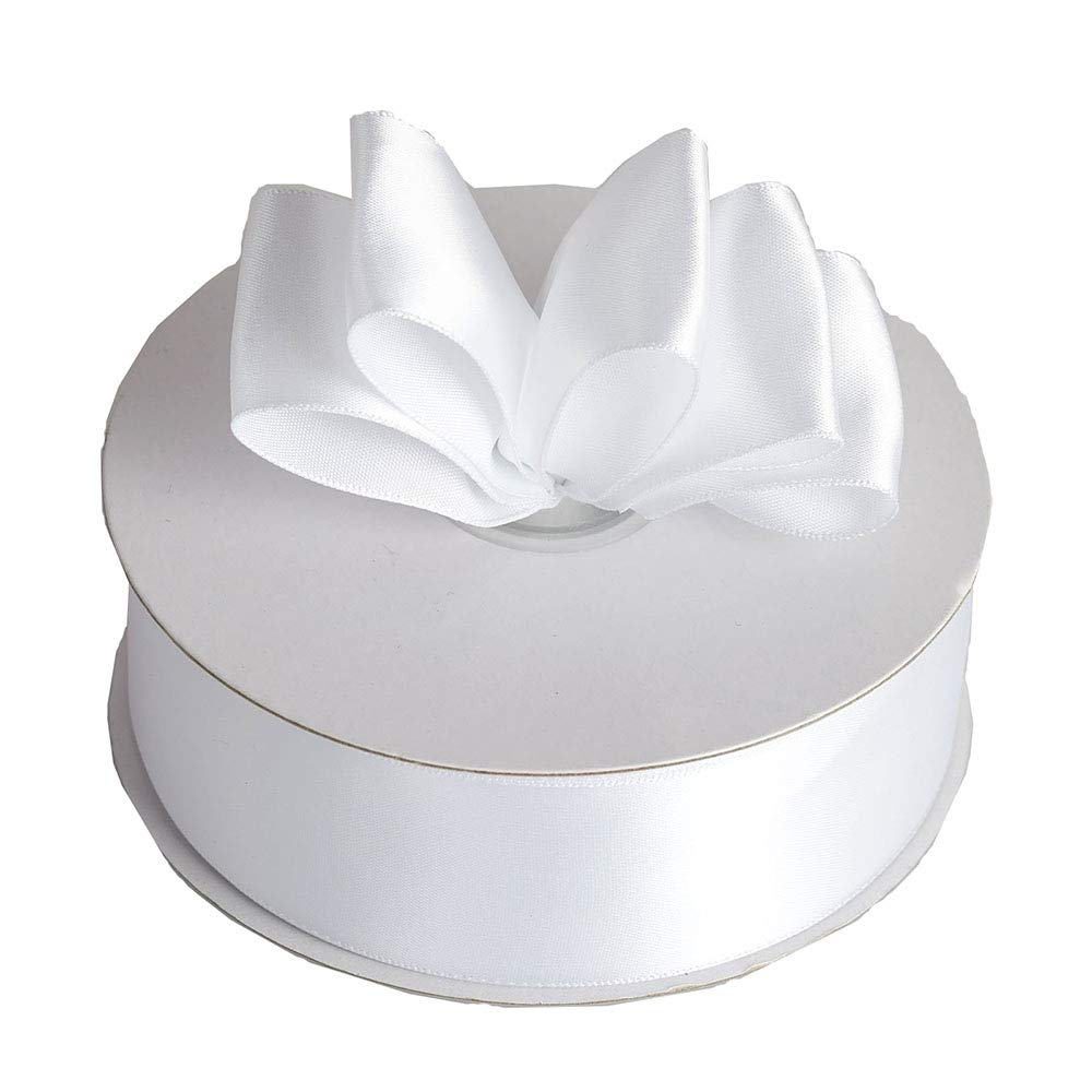 IHKFILAN Filan Double Face Satin Ribbon 1 Inch x 25 Yards Double Sided Solid Polyester Ribbon for Gift Wrapping Party Hair Braids Bow Baby Shower Decoration Floral Arrangement Craft Supplies, White 1