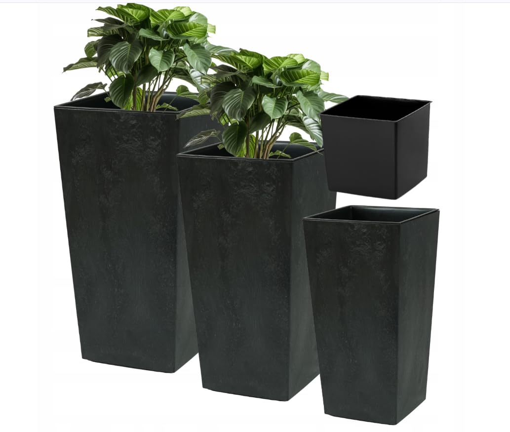 Blumentopf Set 3 Größen 37/47/57 cm Grafit Rattanoptik