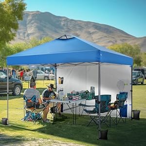 Mfstudio 10×10 outdoor pop up canopy tent with 1 removable sidewall easy set up straight leg folding instant shelter for beach 100 sq ft of shade blue  urban country home decor