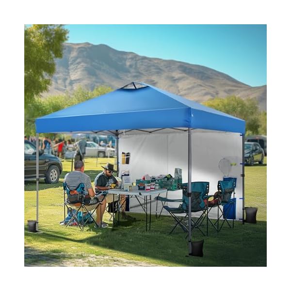 Mfstudio 10×10 outdoor pop up canopy tent with 1 removable sidewall easy set up straight leg folding instant shelter for beach 100 sq ft of shade blue  urban country home decor