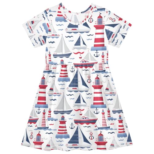 Lighthouse Girls Dresses Short Sleeve Casual Midi Sundress for Kids