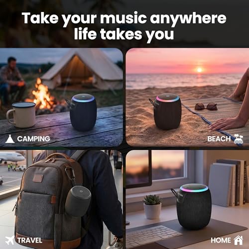 Image of GEARit Portable Bluetooth Speaker, 15W Small Wireless, IPX6, RGB Lights | 10-Hour Battery, USB-C Charging, Bluetooth 5.3, TWS Stereo - Beach, Shower, Travel & Office, Hands-Free Calls