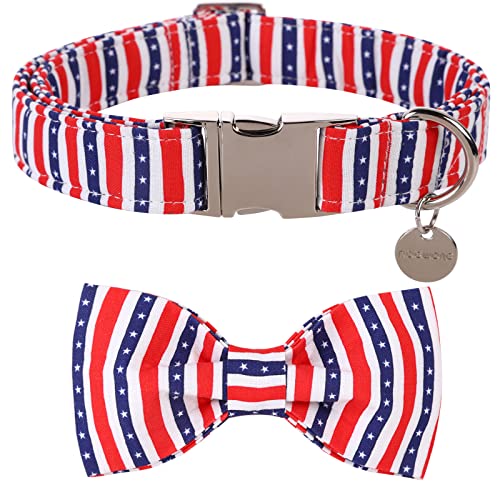 DOGWONG Amerikanische Flagge Hundehalsband mit Fliege, Flagge Baumwolle Hundehalsband Bequem Langlebig Amerikanisches Hundehalsband für Kleine Mittlere Große Hunde Cover