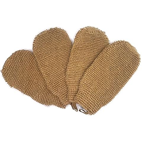4 Pack 100% Natural Exfoliating Hemp Glove Mitt Mitten - Bath Sponge Scrubber Remove Dead Skin - Deep Clean & Invigorate Your Skin - Machine Wash and Dry - Double Sided Available Cover