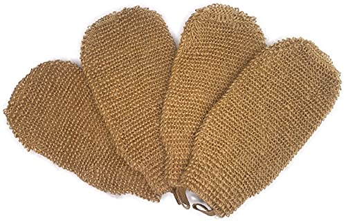 4 Pack 100% Natural Exfoliating Hemp Glove Mitt Mitten - Bath Sponge Scrubber Remove Dead Skin - Deep Clean & Invigorate Your Skin - Machine Wash and Dry - Double Sided Available
