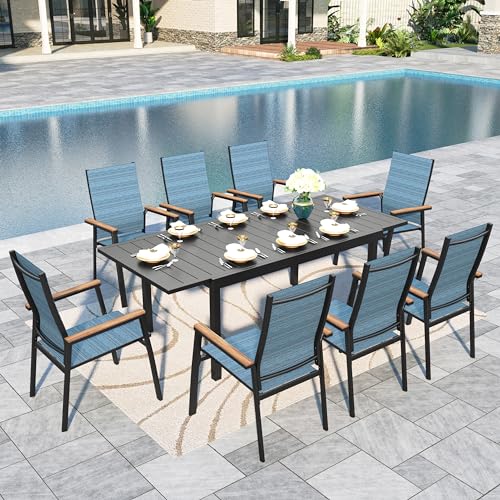 Image of Sophia & William Patio Dining Set 9 Pieces, 8 Aluminium Patio Dining Chairs with 1 Extendable Dining Table for 6-8 Person, Patio Table and Chairs for Outdoor Lawn (Blue)