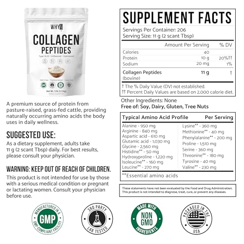 Image of Bovine Collagen Peptides Powder, 5 lb, Hydrolyzed Type I & III Protein, Grass-Fed Pasture-Raised Source, Unflavored Collagen Supplement Paleo-Friendly for Active Lifestyles & Wellness Non-GMO, 2268g