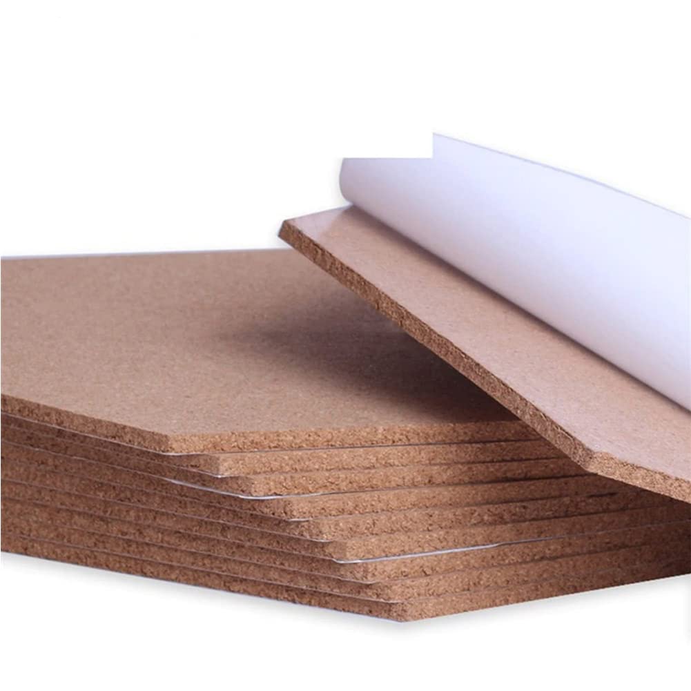BAKAJI Set 10 PZ Bacheca Lavagna di Sughero Esagonale Adesiva Decorazione Casa Arredamento Ufficio Design Moderno per Parete Muro Con Puntine Dimensione 15x17 cm