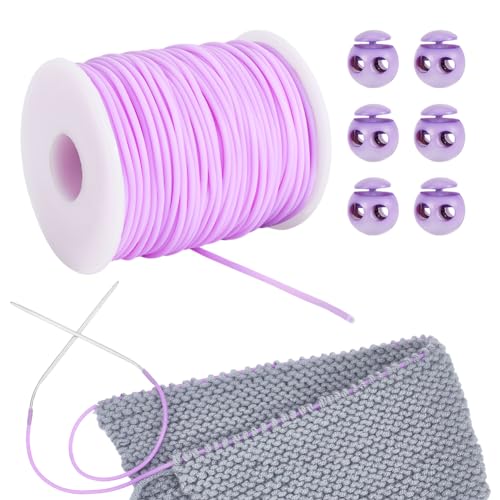 NBEADS 55 Yards Stitch Keeping Cords 2 mm Hollow Rubber Tubing Knitting Barber Cord Stitch Keeper with Plastic Cord Locks for Holding Stitches Bracelet Necklace Beading and Jewelry Making