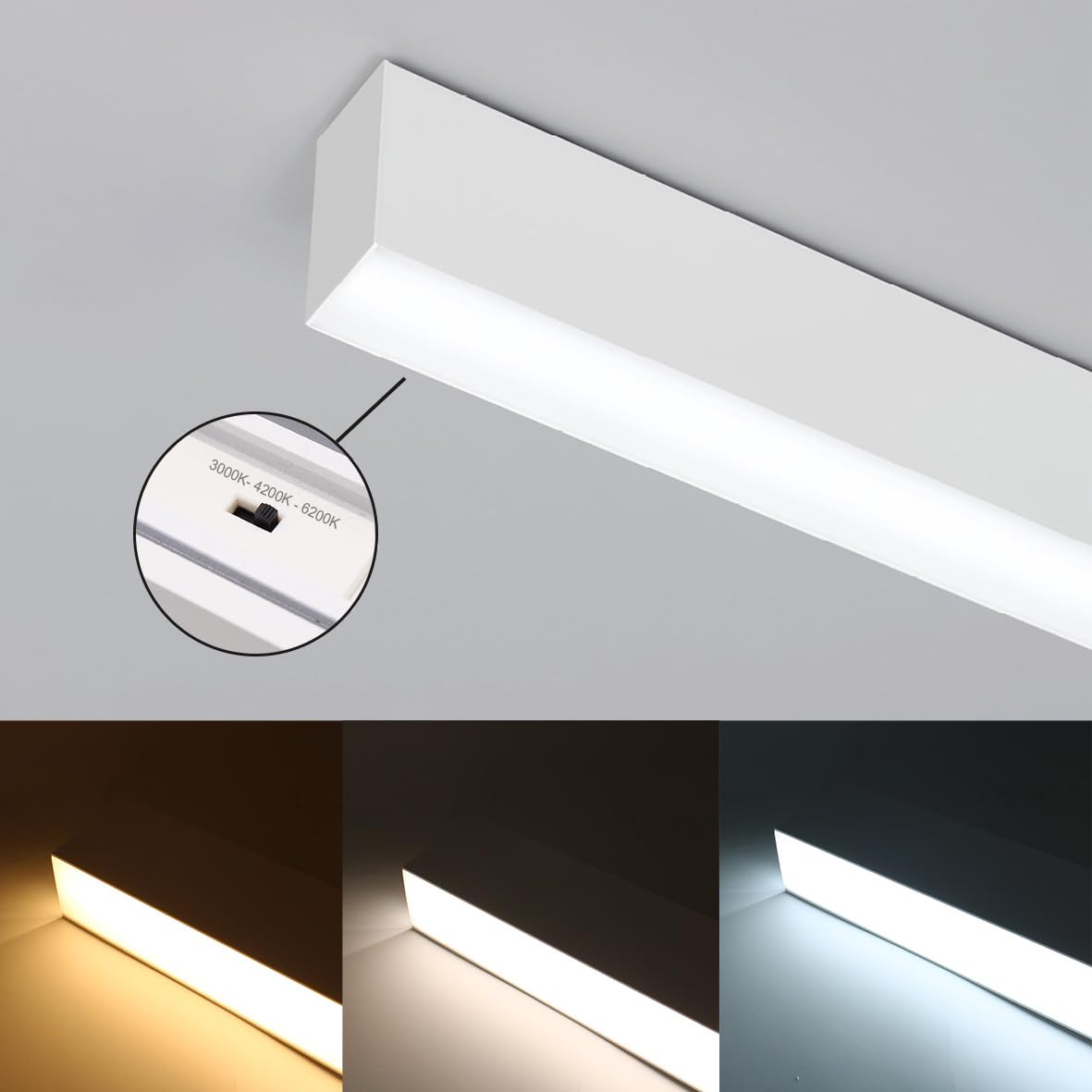 Plafoniera LED 48W 120x7x5cm Bianca da Sospensione con cavo acciaio Pi-17-48W