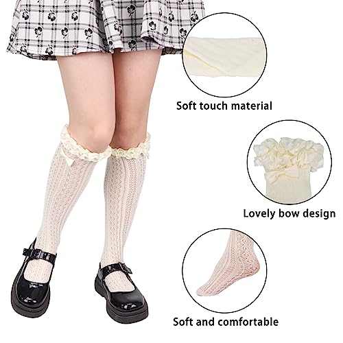 PAROLI Girls Hollow out Chiffon Lace medium stockings 2 Pair Black and White2