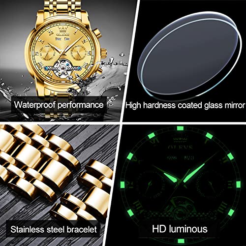 OUPINKE Men's Automatic Mechanical Watches Luxury Business Dress Self Winding Tourbillon Multifunction Calendar Date Luminous Waterproof Luxury Dress Wrist Watches
