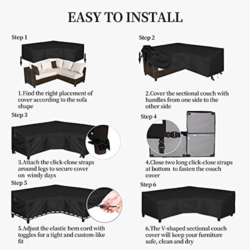 Easy-Going Patio V-Shaped Sectional Sofa Cover, Waterproof Outdoor Sectional Cover,Heavy Duty Garden Furniture Cover With Air Vent 100" L (On Each Side) X 33.5" D X 31" H, Black #TOP6