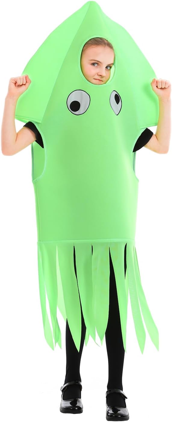 Seasons Squid Halloween Costume for Kids, Funny Ocean Animal Costumes, UV Black Light Reactive Costume, Size 5-7 - Image 2