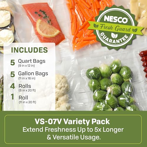 Image of Nesco VS-07V Vacuum Sealer Bag Variety Pack, Bag /Roll Combo, Clear