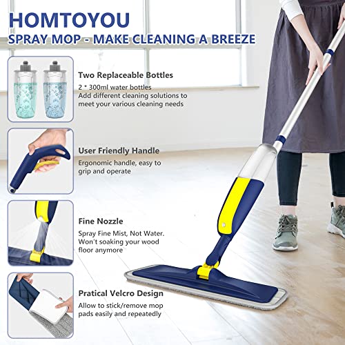Spray Mop for Cleaning Floors, HOMTOYOU Microfiber Floor Mop Dry Wet Mop with 2 Refillable Bottles and 4 Washable Pads 360° Rotatable Cleaning Mop for Home Kitchen Hardwood Laminate Wood Tiles - Image 4