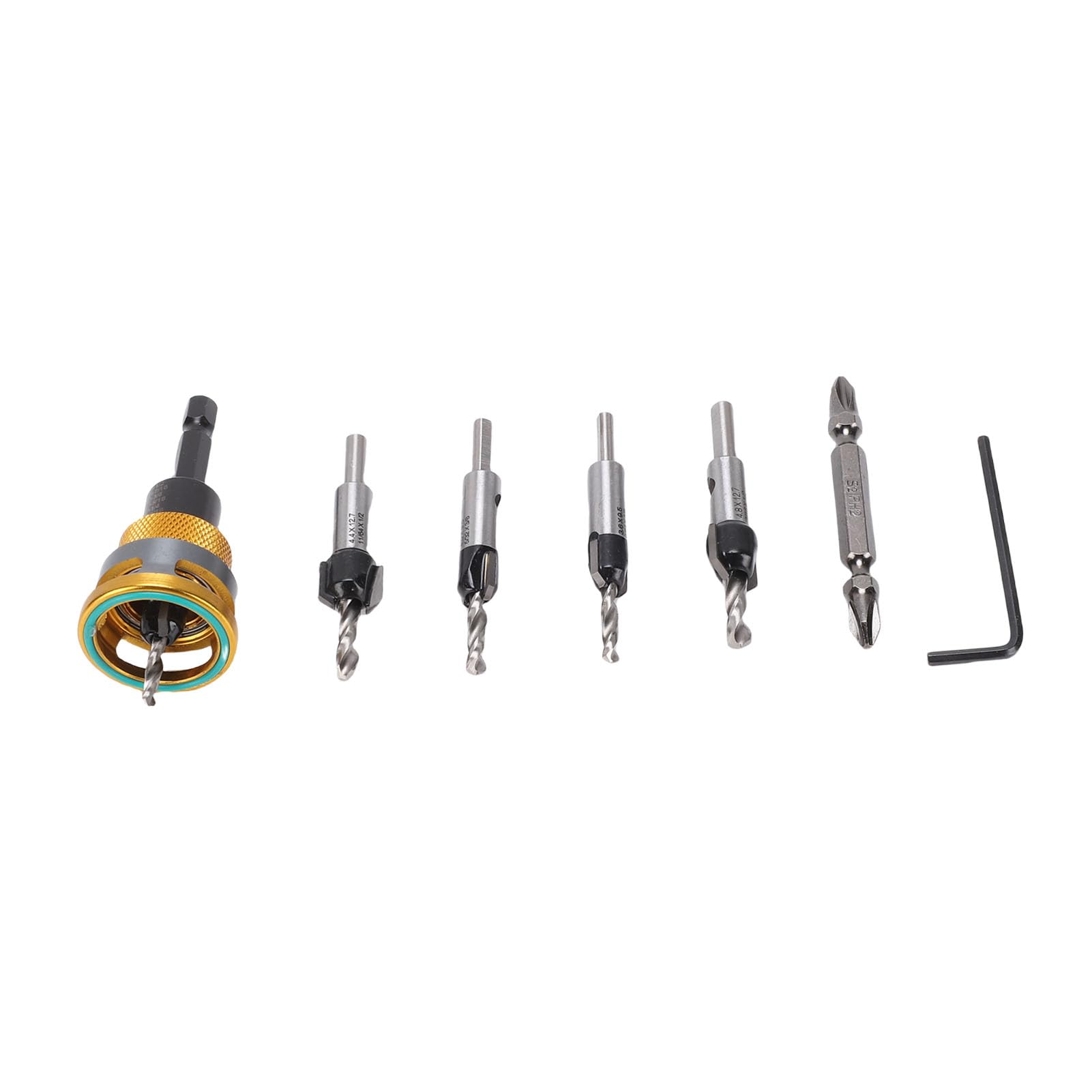 Kit de Brocas para Avellanador, 4 Piezas de Brocas para Avellanador con Tope de Profundidad Ajustable con Flautas de Viruta en Espiral, para Carpintería, Madera Contrachapada,