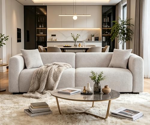 VANOMi 95' W Oversized Sofa for Living Room, Modern Boucle Couch with 2 Pillow, Comfy Cloud Loveseat Sofas & Couches for Living Room, Office, Apartment, 1 Piece, Light Khaki