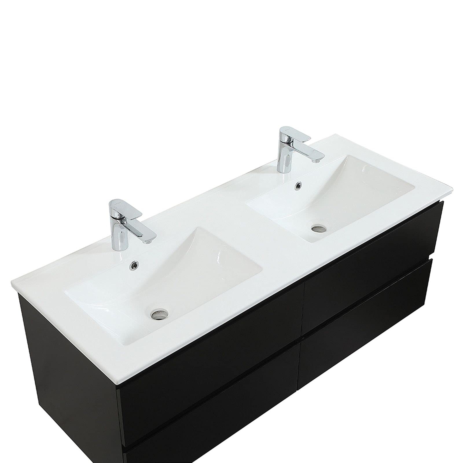 MOB-IN Meuble Double Vasque 120cm avec Plan céramique Sorrento Noir + Colonne