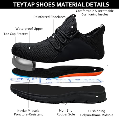 Teytap TYP-D006 Steel Toe Shoes For Men Women Non-Slip Waterproof Slip Resistant Work Shoes Water Resistant Safety Toe Shoes Construction Industrial Indestructible Puncture Proof Sneakers thumb #6