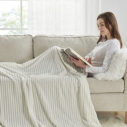 Image of Nestl Microfiber White Throw Blanket, 50x60 inches, Lightweight Cut Plush, Fuzzy Blankets and Throws for Sofa, Bed Fleece Throw Blankets, Soft, Cozy, Breathable, Machine Washable