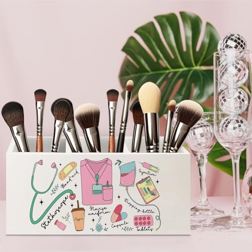 Image of Nurse Gifts Wooden Pen Pencil Holder for Office Desk Accessories, Nurse Appreciation Gifts, Gift for Nurses Nursing Students Makeup Brush Toothbrush Holder Organizer