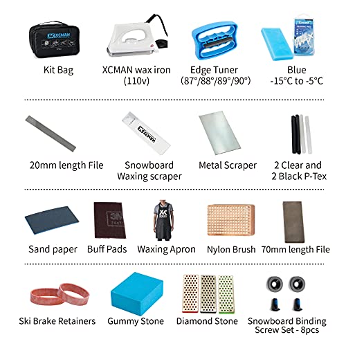 Xcman Complete Ski Snowboard Tuning Waxing Combo Kit With Waxing Iron,Ski Wax,Side Edge Tuner,Ptex Base Repair,Gummy Stone,Diamond Stones For Ski Snowboard Edgetuning #TOP1