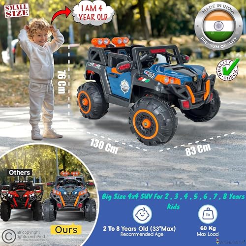 Image of Driving EV Cars for 1, 2, 3, 4, 5, 6 Years | Remote + Steering + Mobile App Control | Kids Jeeps (Jumbo Size KAB2188 [1-8 Year Kids], Focal Blue)