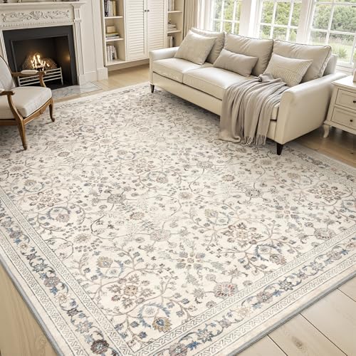 MontVoo-Vintage Area Rug 6X9 Beige Rugs for Living Room-Soft Distressed Printed Rugs for Bedroom-Non Slip Carpet-Machine Washable Rug for Dining Room Living Room Bedside Office Beige 6' x 9'
