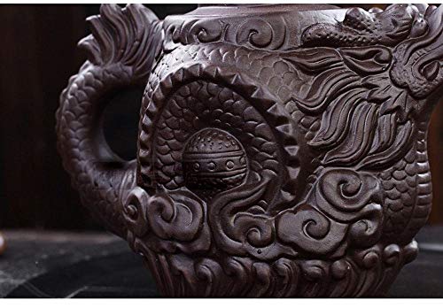 Authentic Yixing Teapot Dragon And Phoenix Tea Pot Big Capacity Purple Clay Tea Set Kettle Kung Fu Teapot (Black) #TOP2