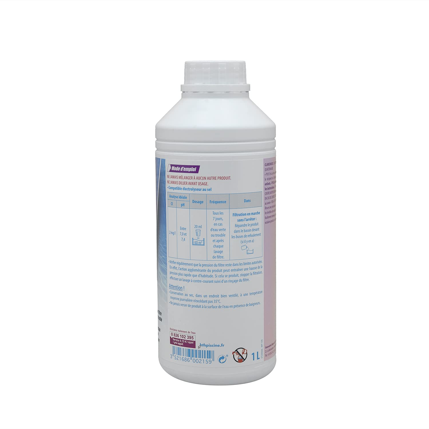HTH CLARISHOCK Liquide - 1L | Clarifiant Choc - Ultra Concentré + 10 Tests HPS OFFERTS 6 en 1
