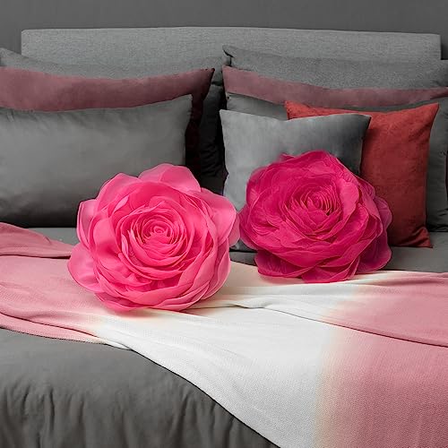 Image of JWH 3D Flower Throw Pillow Cover, Hot Pink, 14x14 Inch